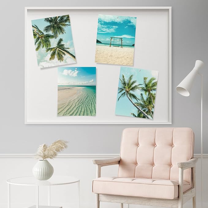 SIGNWIN Poster Bathroom Decor 8"x10"x 4, Wall Art Room Decor Multicolor for Living Room, Bedroom, Office White Topical Teal Sky Palm Tree Beach Ocean Seaside Nature Wilderness Realism Landscape