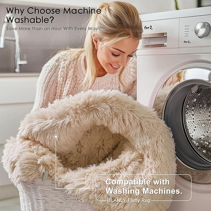 OLANLY 4x5 Machine Washable Accent Rug, Soft Fluffy Shaggy Area Rug for Bedroom, Living Room, Indoor Floor Carpet for Kids, Nursery, Home Decor, Beige