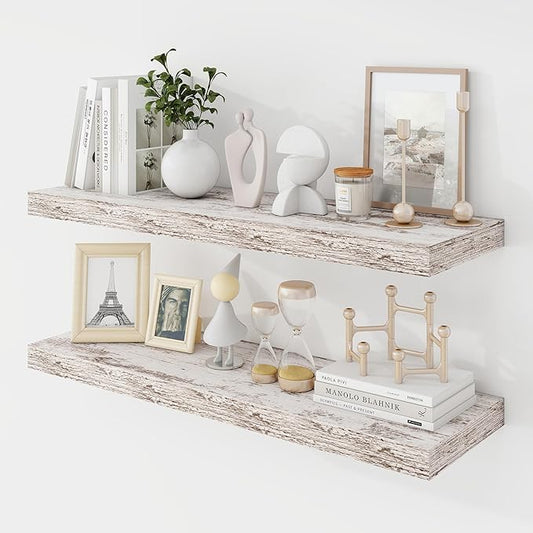 30 Inch Floating Shelves, 9.3" Deep Floating Shelf Wall Mounted, 30" Wall Shelves, Rustic Deep Bookshelf, Large Display Shelves & Storage Shelves for Bedroom, Living Room, Rustic, Set of 2