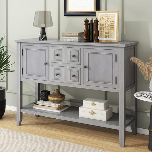 Merax Console Table with Storage Drawers, Rustic Storage Cabinet Entryway Table for Living Room, Antique Grey