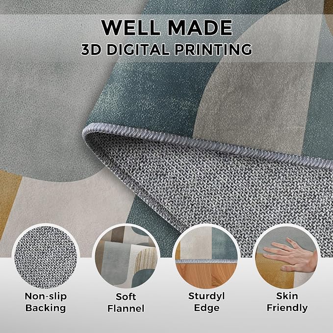 3x5 Mid Century Geometric Rugs for Bedroom Decor, Washable Mid Century Modern Pattern Area Rug, Living Room Home Decoration, Non Slip Soft Thin, Modern Abstract Decor Carpet PF-P 117