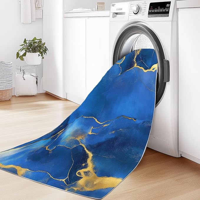 Blue 5 x 6 ft Area Rug for Living Room, Washable Abstract Marble Gold Texture Low-Pile Carpet for Bedroom Kitchen Carpet, Indoor Non-Slip Rug for Dining Room Bathroom Door Mat