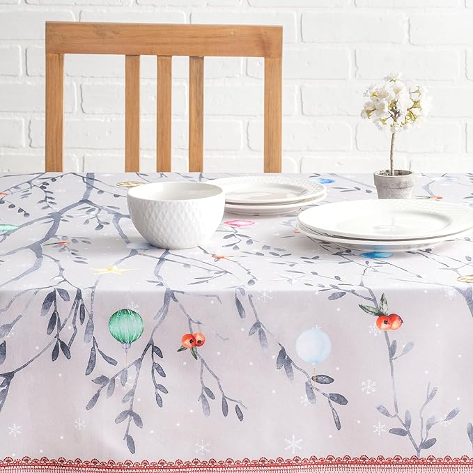 Maison d' Hermine Table Cloth Rectangle Table 100% Cotton 70 x 90 Inches Fall Tablecloth Reusable Everyday Use for Thanksgiving Christmas Decorations Dining Farmhouse Party (Fairy Christmas)
