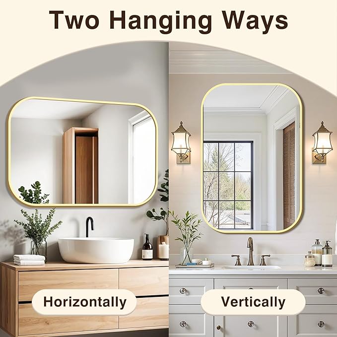 FICTOR Bathroom Vanity Mirror for Wall, 2 Pack 26" x 38" Rectangle Bathroom Mirror for Over Sink, Metal Framed, Hangs Horizontally or Vertically(Gold)