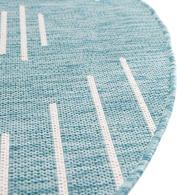 Rugs.com Outdoor Modern Collection Rug – 6' Round Light Aqua Flatweave Rug Perfect for Kitchens, Dining Rooms