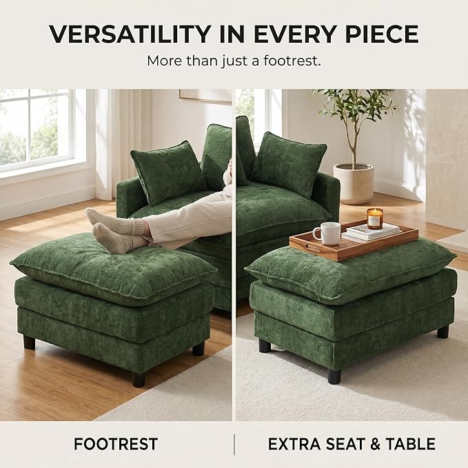 GRAVFORCE Oversized Chair with Ottoman, Comfy Upholstered Chaise Lounge Chair, Accent Indoor Reading Chairs for Living Room, Bedroom (Green)