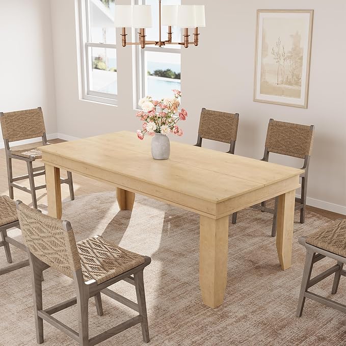 GarveeHome Farmhouse Dining Table for 6-8 People, 71 in Long Kitchen Tables with Wooden Sturdy Frame, 6 ft Large Rectangular Dinner Table for Dining Room, Kitchen (Natural, 71" Non-extendable)