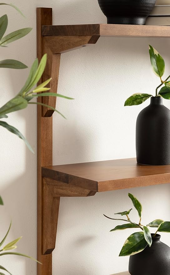 Kate and Laurel Meridien Modern Three-Tier Wooden Shelves, 18 x 9 x 32, Rustic Brown, Stunning Tiered Wall Shelf for Storage and Display as Cute Nursery Shelving or Bedroom Storage