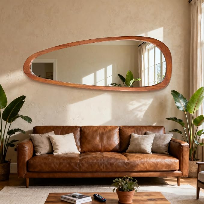 22‘’x60'' Asymmetrical Rustic Wall Mirror for Bathroom Black Wood Frame, Irregular Classic Mirror Farmhouse Vanity Mirror,Mid Century Modern Mirror Decor Living Room, Bedroom, Entryway