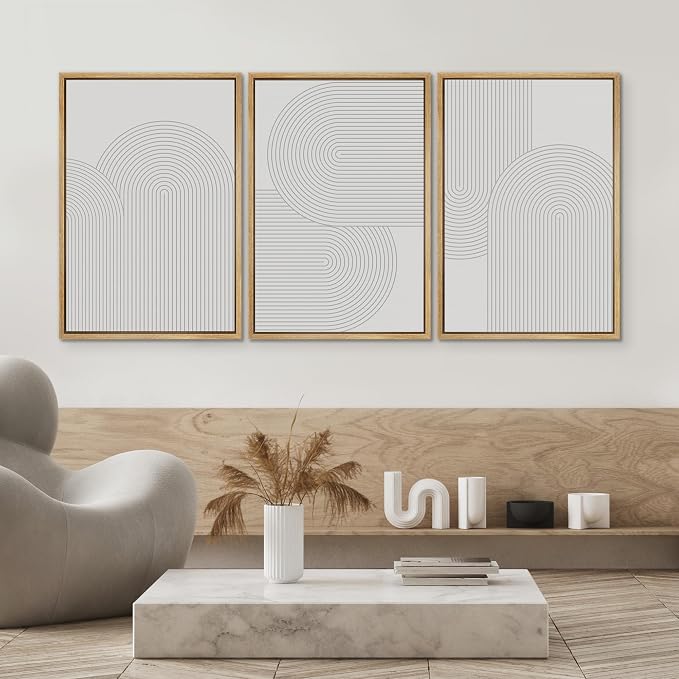 SIGNWIN Framed Canvas Print Wall Art Set Geometric Duotone Futuristic Arches Shapes Abstract Illustrations Modern Art Decorative Nordic Calm/Zen for Living Room, Bedroom, Office - 24"x36"x3 Natural