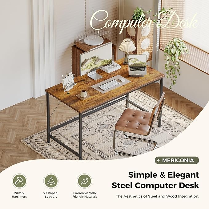 Mericonia 55 inch Computer Desk, Gaming Desk for Small Spaces, Modern Simple Style Table for Home Office, Study Student Writing Table