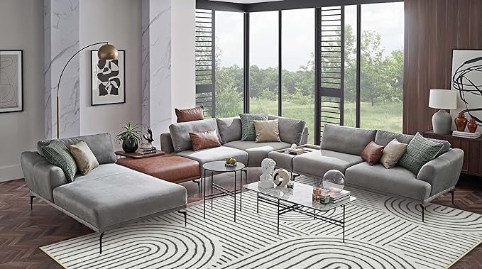 Lahome Abstract 8x10 Area Rugs for Living Room Bedroom, SoftWashable Rugs 8x10, Ultra-Thin Non-Slip Modern Dining Room Rug Non-Shedding Accent Carpet for Office Darrell (8x10ft,Black)