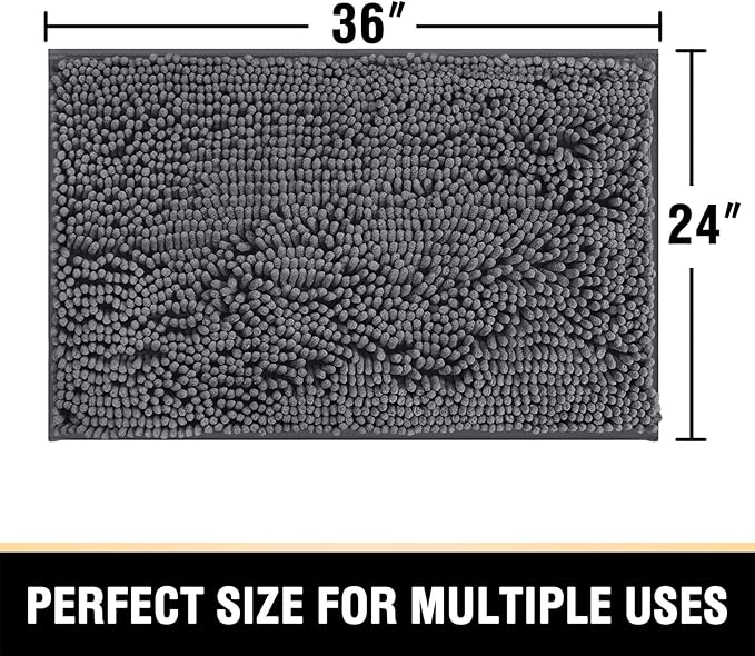 H.VERSAILTEX Bathroom Rugs Bath Mats Non Slip Luxury Chenille Bathroom Rug Mat 24x36 Extra Soft and Absorbent Rugs Washable Dry Fast Plush Area Carpet Mats for Bath Room, Tub - Grey