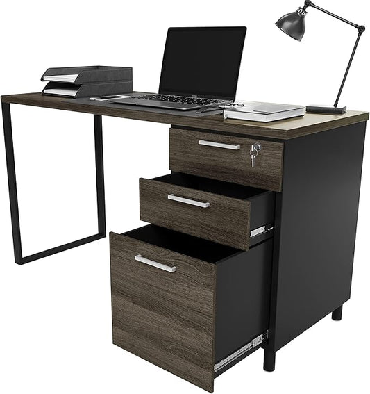 Modern Design Milano Office Computer Desk with 3 Locking Drawers, 48 Inch Grey and Black Industrial Wood Desk with Filing Drawer and Storage by Crafts and Comfort