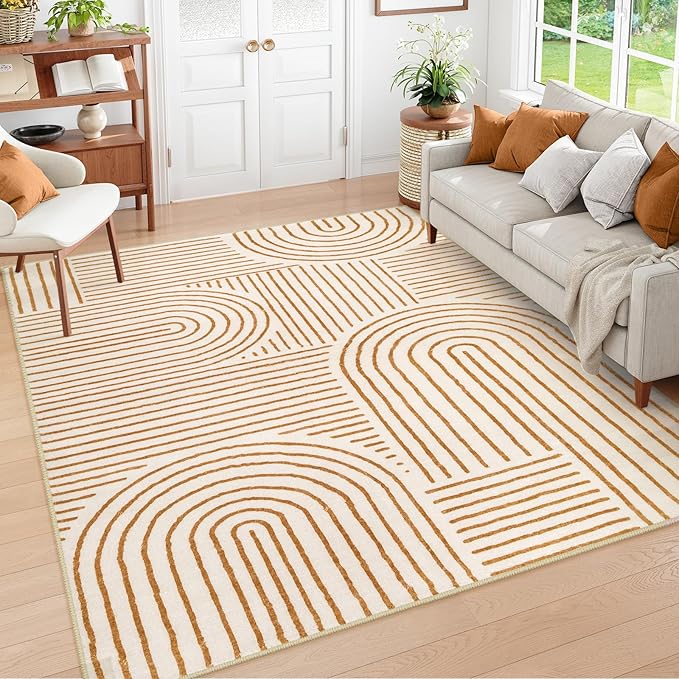 Lahome Abstract Washable Area Rug 6x9, Soft 6x9 Rug for Living Room Ultra-Thin Non Slip Bedroom Rug, Rainbow Orange Throw Carpet for Dining Room Darrell (6'x9',Orange)