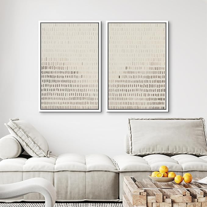 MUDECOR Framed Canvas Print Wall Art Neutral Abstract Dot Illustrations Modern Art Decorative Bohemian Colorful Chic for Living Room, Bedroom, Office - 24"x36"x2 White