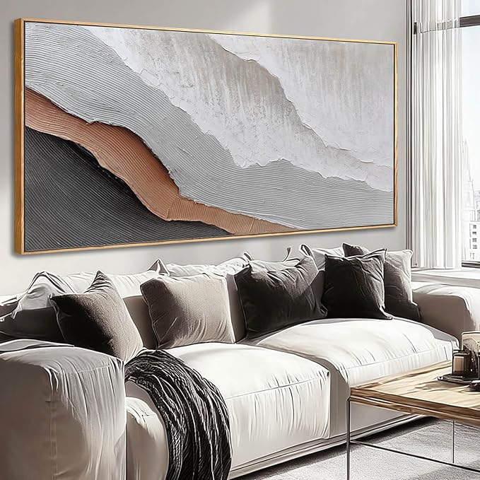 SOUGUAN Textured Home Wall Decor Gray and White Canvas Painting Abstract Art Posters 24"x48" Kitchen Artwork Pictures for Office
