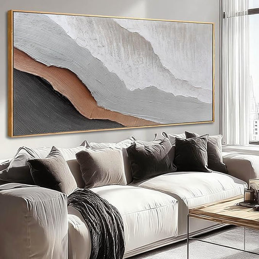 SOUGUAN Textured Home Wall Decor Gray and White Canvas Painting Abstract Art Posters 24"x48" Kitchen Artwork Pictures for Office