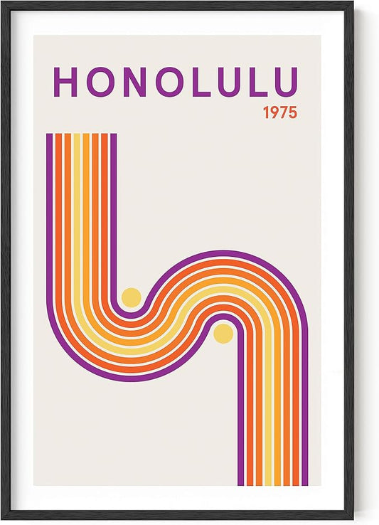 HAUS AND HUES Vintage Travel Poster – Honolulu Art Print, Retro City Artwork, Hawaiian Wall Decor, Abstract Beach Poster (Unframed 24x36)