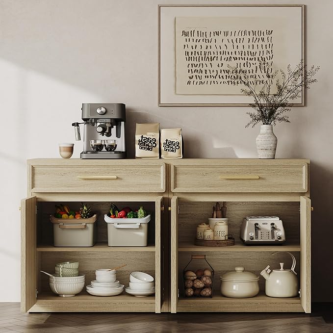 SICOTAS Buffet Cabinet with Storage Large Accent Storage Cabinet with Doors and Shelves 60" Modern Farmhouse Sideboard Credenza Buffet Table Coffee Bar for Living Room Kitchen Dining Room Entryway