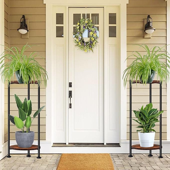 Lilybud--lily 2-Pack Plant Stand Indoor Outdoor, 30'' Tall Plant Stands for Indoor Plants, Heavy Duty Indoor Plant Shelf, 2 Tier Flower Stand for Living Room, Balcony, Deck(Brown)