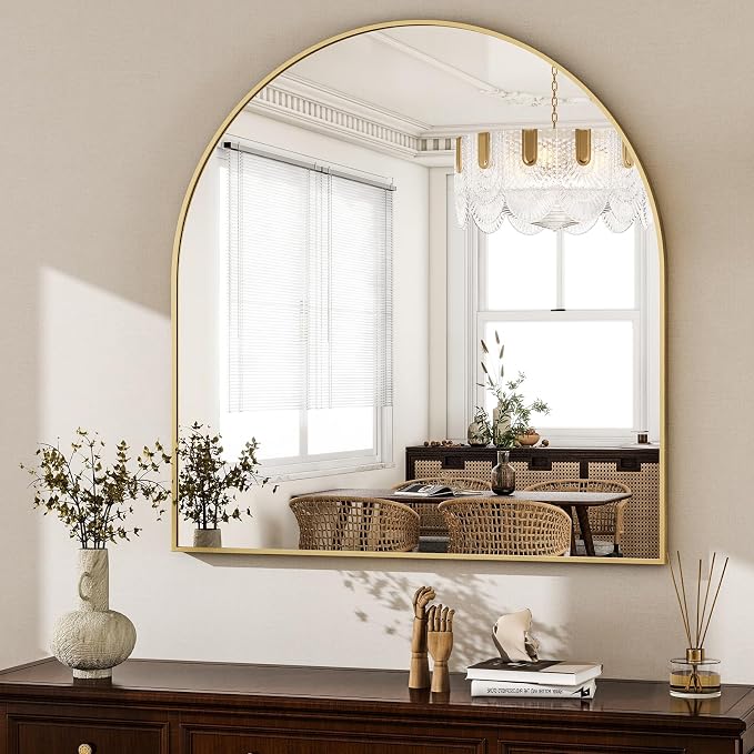 HARRITPURE 26"x28" Arched Bathroom Mirror, Wall Mounted Mirror, Gold Arch Mirror, Aluminum Alloy Frame Wall Mirror for Living Room, Bedroom and Entryway