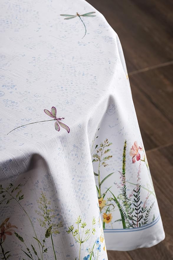 Maison d' Hermine Table Cloth Round Table 100% Cotton 63 Round Inches Tablecloth Reusable Decorative for Dining Room Farmhouse Home Valentines Day Decorations Spring Summer - Fleurs De Mai