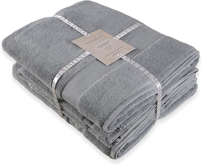 Maisonette Elegance 100% Organic Cotton Turkish Bathroom Towels Set, Soft & Absorbent, Ideal Quick Dry Large Luxury Bath Sheets, Hand Towels & Washcloths for Shower (6 Pack) - Light Gray (Shore)