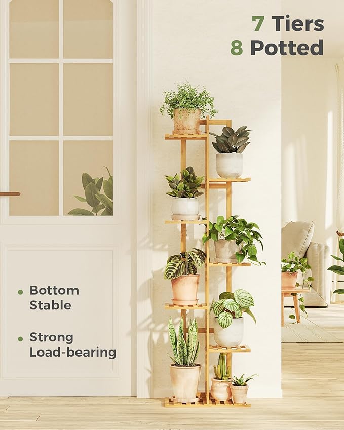 Bamworld Bamboo Plant Stand Indoor 7 Tiered Plant Shelf Outdoor Corner Plant Rack for Multiple Plants Flower Stand Plant Holder for Living Room Bedroom Balcony Patio Garden 55 Inch Natural