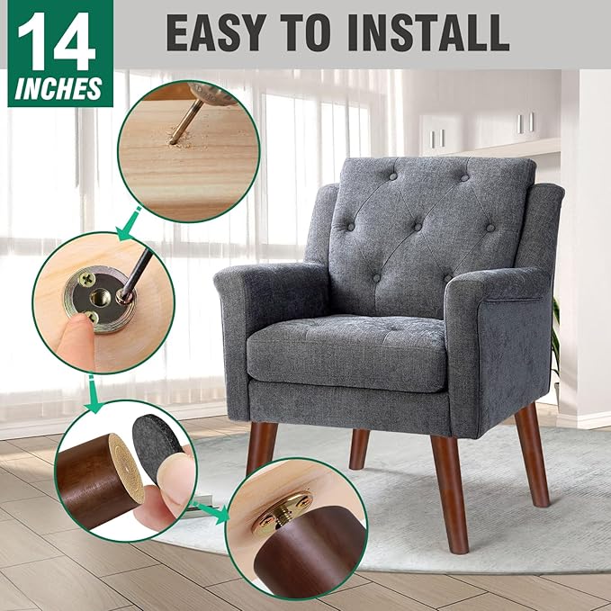 FoDau770 Brown Rubber Wood Furniture Legs 14 Inches, Slant Tapered Wood Feet Mid Century Sofa Legs Set of 4, 5/16" UNC Furniture Feet Replacement Parts for Cabinet Couch Dresser Chair Ottoman Table