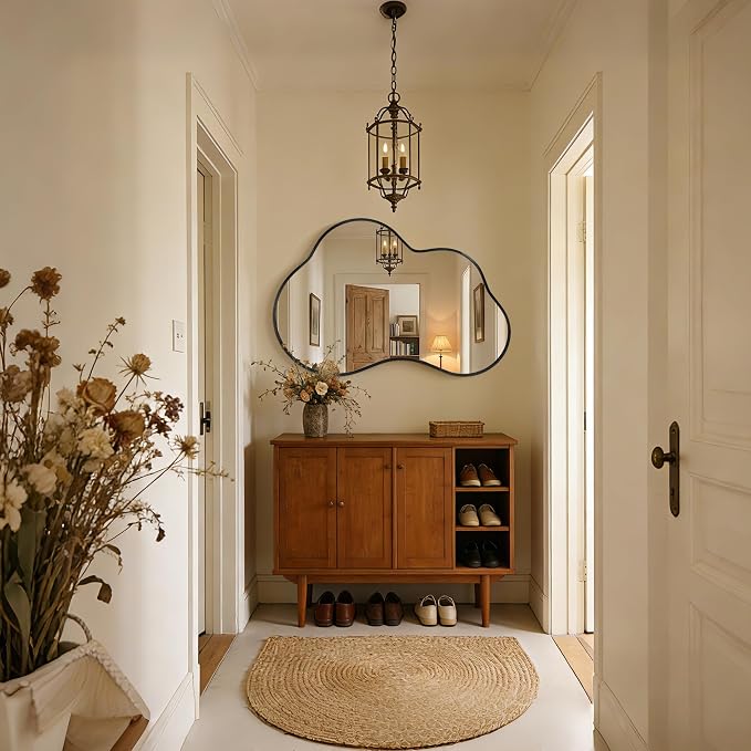 Irregular Wall Mirror with Metal Frame for Living Room, Hallway, Entryway, Bathroom and Dining Room