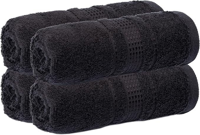 Melissa Linen, Fingertip Towels 4 Pack, 100% Turkish Cotton, Small Hand Towels for Body, Face and Kitchen 12 x 18 in, Soft and Absorbent, Quick Dry, (Jet Black Fingertip Hand Towels)