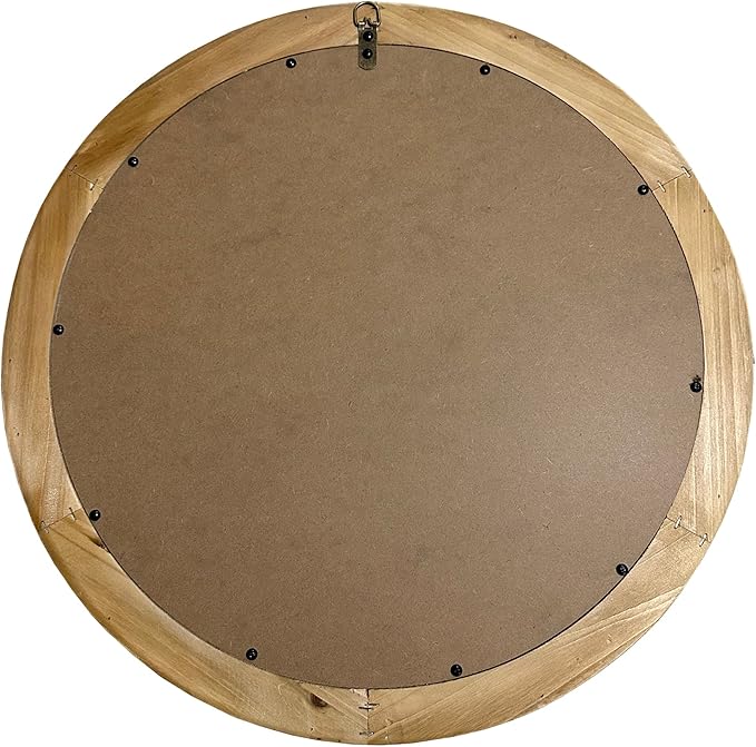 dwellington Rustic Round Wall 24 Inch Wood Circle Mirror with Beads, Decorative Farmhouse Mirror for Living Room, Bedroom, Kitchen, Entryway (White)
