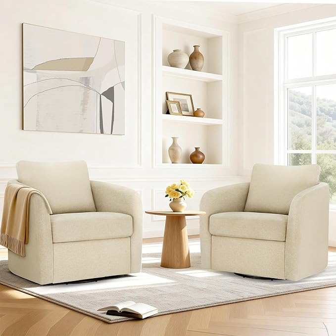 Swivel Accent Chair, Upholstered Barrel Chair with Washable Slipcover for Living Room Bedroom Reading Waitingroom,Sand