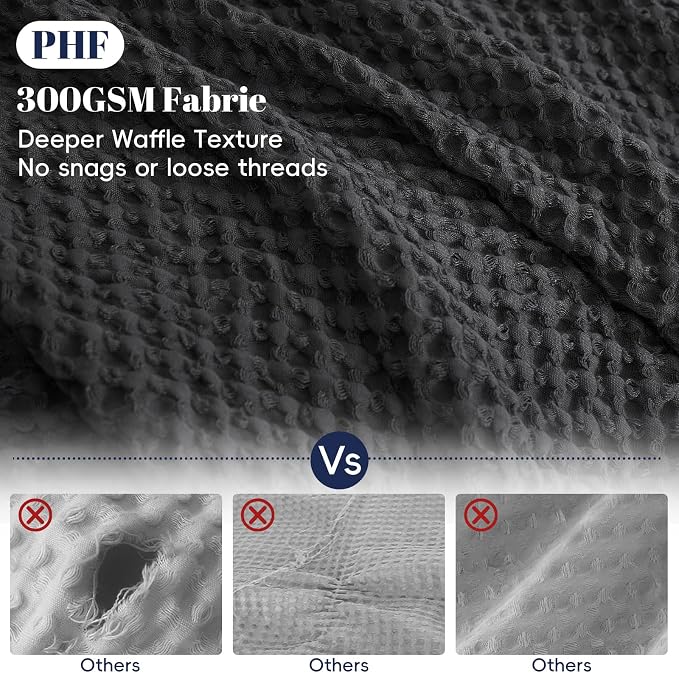 PHF Waffle Weave Duvet Cover Set Twin/Twin XL Size, No Snagging Ultra Soft Luxury Textured Breathable Comforter Cover for All Season 2pcs, Durable Bedding Duvet Set with 1 Pillow Sham, 68"x90", Black