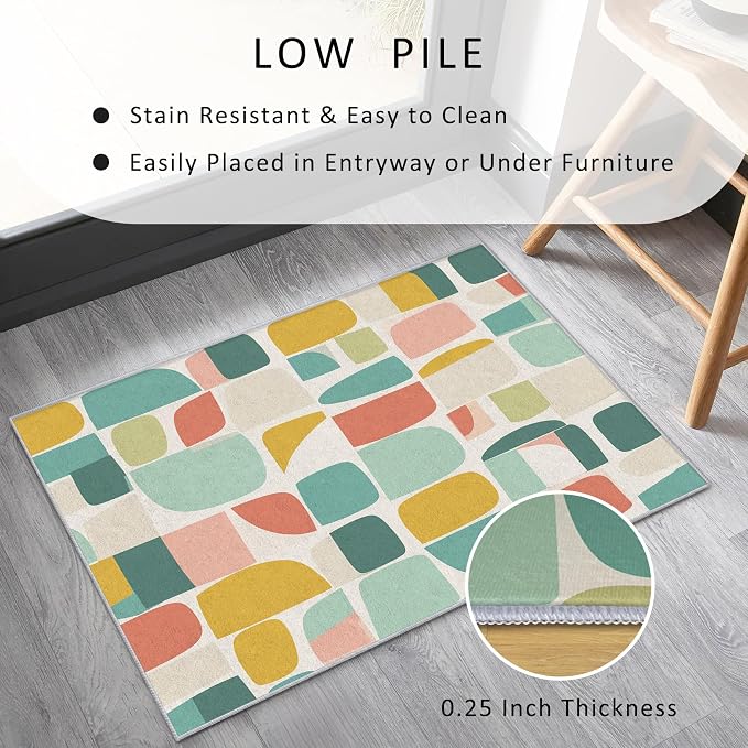 Mid Century Rug 5x8 70s Retro Geometric Pattern Area Rugs for Living Room, Bedroom, Mid Century Home Decor Accessories Indoor Carpet, Non Slip & Machine Washable, GD0668