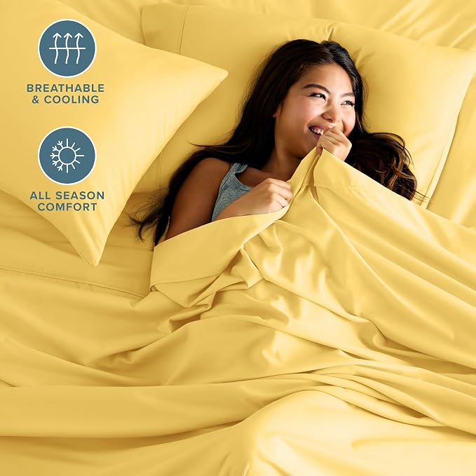 Bare Home Twin XL Sheet Set - 1800 Ultra-Soft Microfiber Twin Extra Long Bed Sheets - Double Brushed - Deep Pockets - Easy Fit - 3 Piece Set - Bedding Sheets & Pillowcases (Twin XL, Lemon Drop)