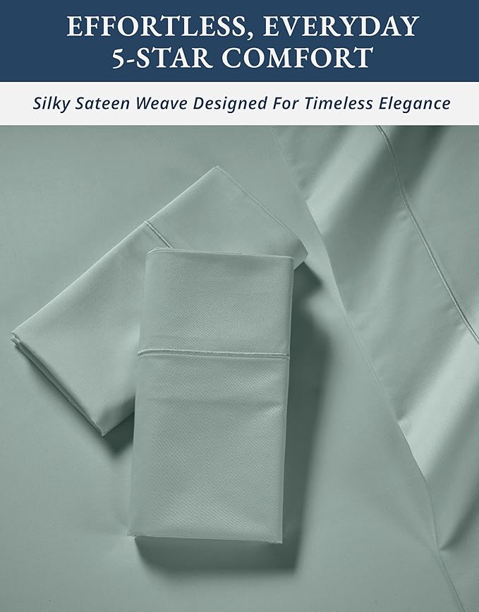 LANE LINEN 100% Egyptian Cotton Queen Sheet Set,15 inch Deep Pocket Fully Elasticized French Reinforced Pocket Seams for Soft, Comfy & Fresh Bed Eco Friendly Cooling Sheets Queen - Jadeite