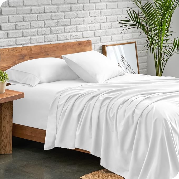 Bare Home Queen Sheet Set - 1800 Ultra-Soft Microfiber Queen Bed Sheets - Double Brushed - Deep Pockets - Easy Fit - 4 Piece Set - Bedding Sheets & Pillowcases (Queen, White)