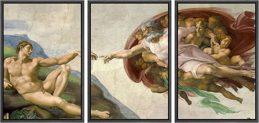 wall26 Framed Canvas Print Wall Art Set Creation of Adam by Michelangelo Cultural Historic Oil Painting Fine Art Reproduction Scenic Colorful for Living Room, Bedroom, Office - 16"x24"x3 Black