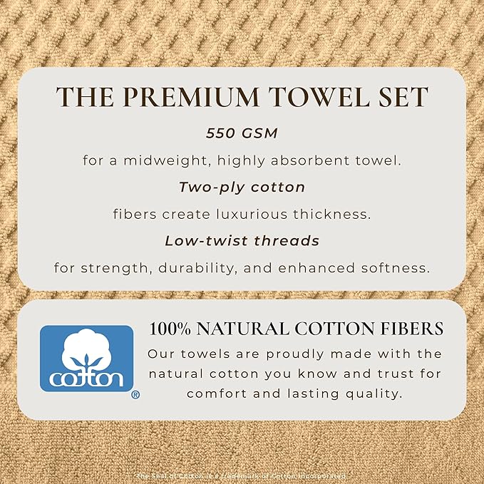 Great Bay Home Bath Towels - 100% Cotton 6 Piece Towel Set - Diamond Waffle Weave - Absorbent, Durable, Quick-Dry Towels for Bathroom (Sand)