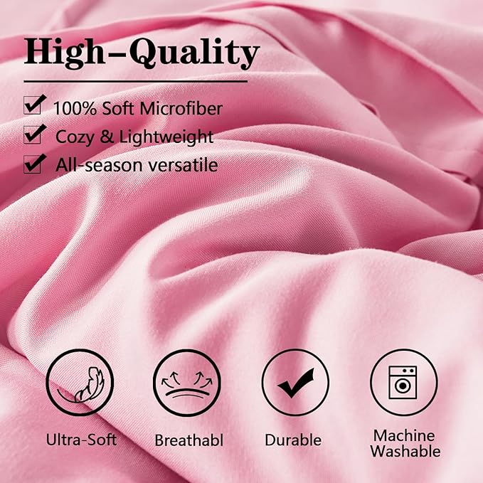 Yogeneg Full Size Comforter Set 7 Piece Bed in a Bag,Grid Pinch Pleat Pink Bedding Set,Striped Textured Soft Microfiber Comforter with Sheet Set,All Season Complete Bed Set(Pink,Full)