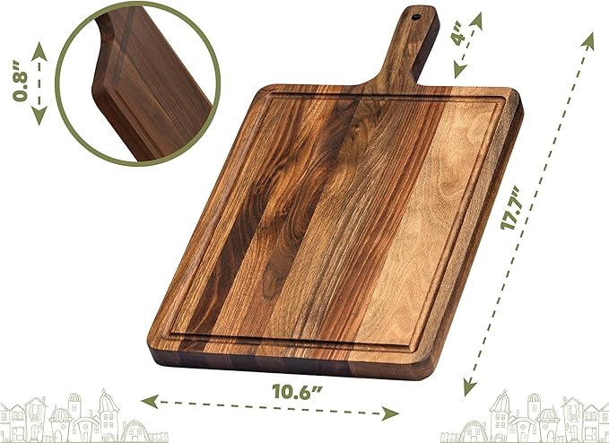 Premium American Dark Walnut Wood Cutting and Serving Board with Handle - Charcuterie Wooden Board - Durable, Stylish, and Versatile - Juice Groove - 19x11x0.8 in - Woodie Poppins (Large)