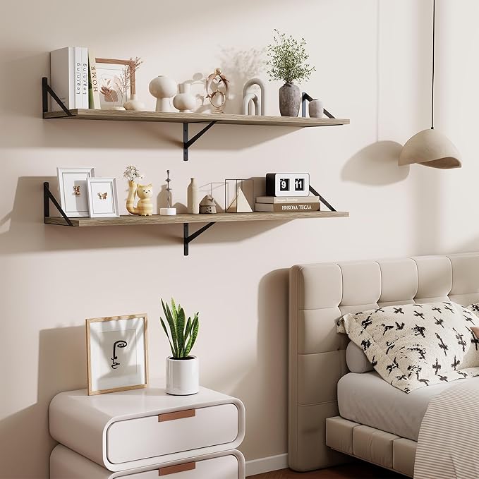48inch Floating Shelves for Wall,10" Deep Floating Shelves with Metal Brackets,Wall Mounted Hanging Floating Shelf,Wide Display Shelves for Living Room,Bedroom,Office,Kitchen,Grey