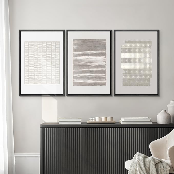 SIGNWIN Framed Canvas Print Wall Art Set Tan Geometric Pattern Landscape Abstract Shapes Cozy Neutral Modern Art Decorative Boho Relax/Zen Nordic for Living Room, Bedroom, Office - 24"x36"x3 Black