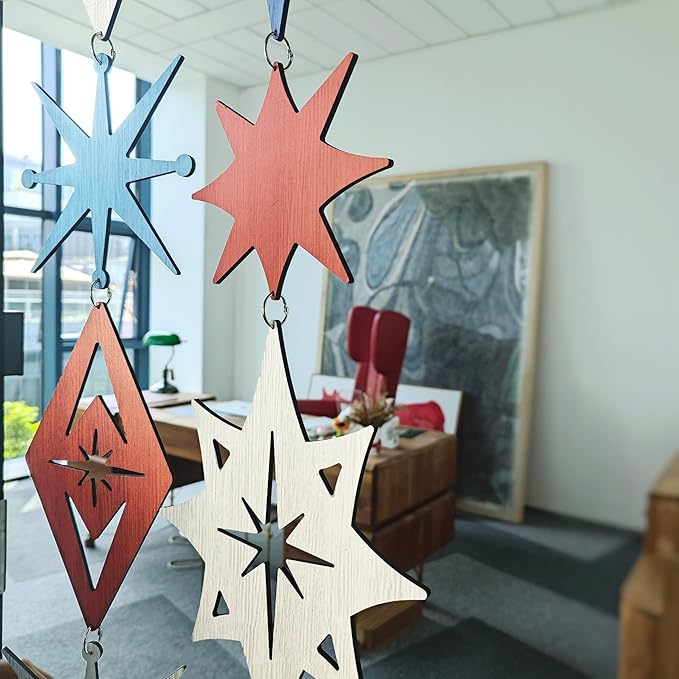 MidModArt 12PCS Retro Mid Century Modern Wall Art MCM Decor for Living Room Bedroom Kitchen Study, Atomic Cat & Starburst 13.1"x58.2"
