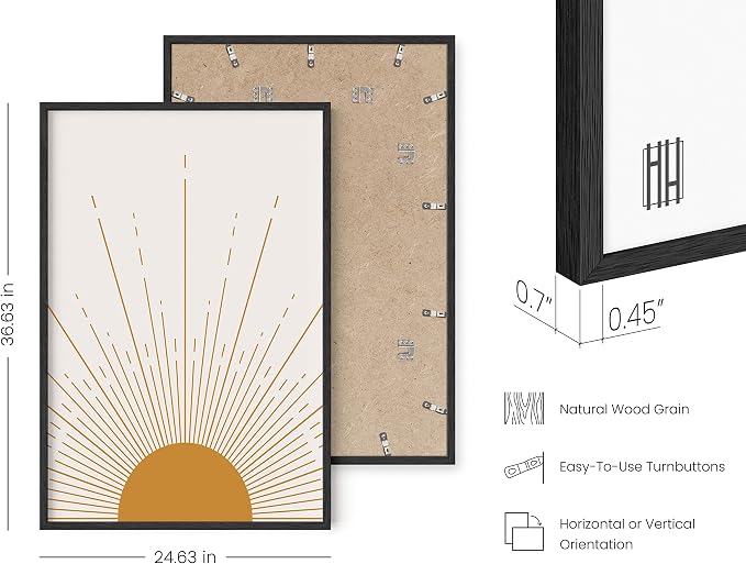 HAUS AND HUES Boho Framed Wall Art - Southwestern Modern Sun Print, Geometric Boho Art, Retro Sun Poster, Black Frame 24x36
