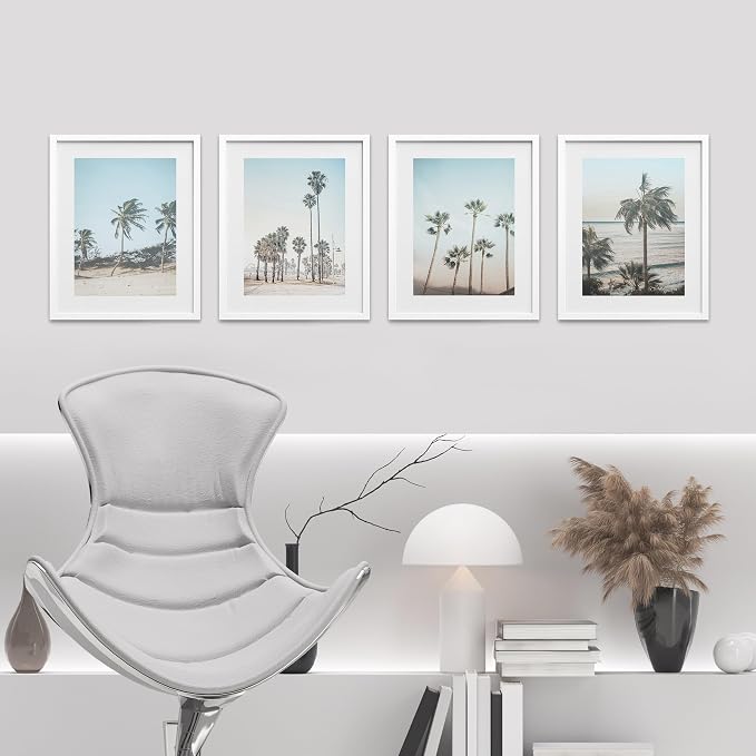 SIGNWIN Framed Washed Out Tropical Island Wall Art, Set of 4 Island Palm Tree Beach Landscapet Wall Decor Prints, Nature Wilderness Wall Décor for Living Room, Bedroom - 8"x10" White