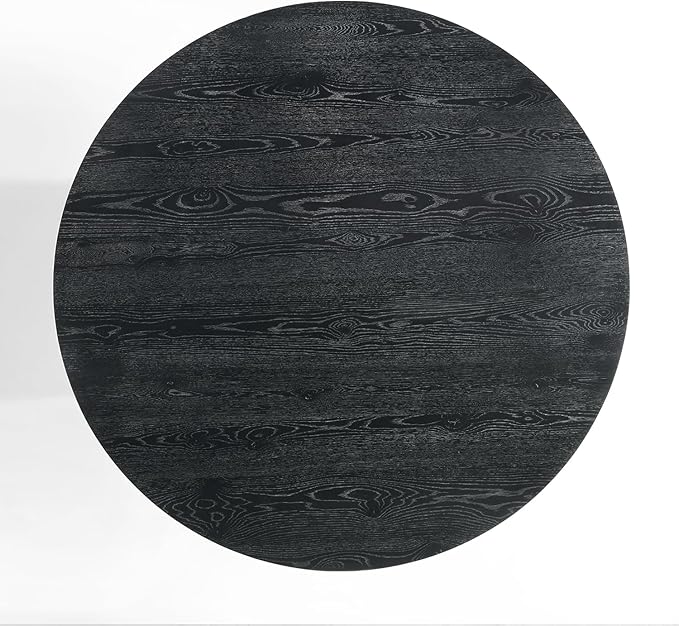 47" Round Dining Table for 4-6, Modern Mid Centery Farmhouse Wood Round Kitchen Table for 4-5 People with Circle Pedestal Base for Dining Room Living Room Dinner Restaurant Furniture, Black