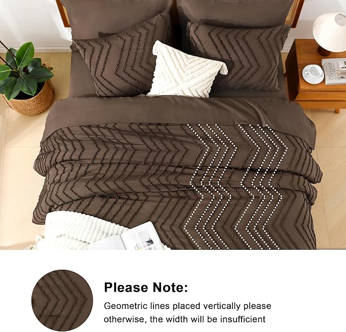 Litanika California King Size Comforter Set with Sheets Brown - 7 Pieces Bed in a Bag Cal King Chevron Tufted Complete Bedding Sets with Comforter, Sheets, Pillowcases & Shams